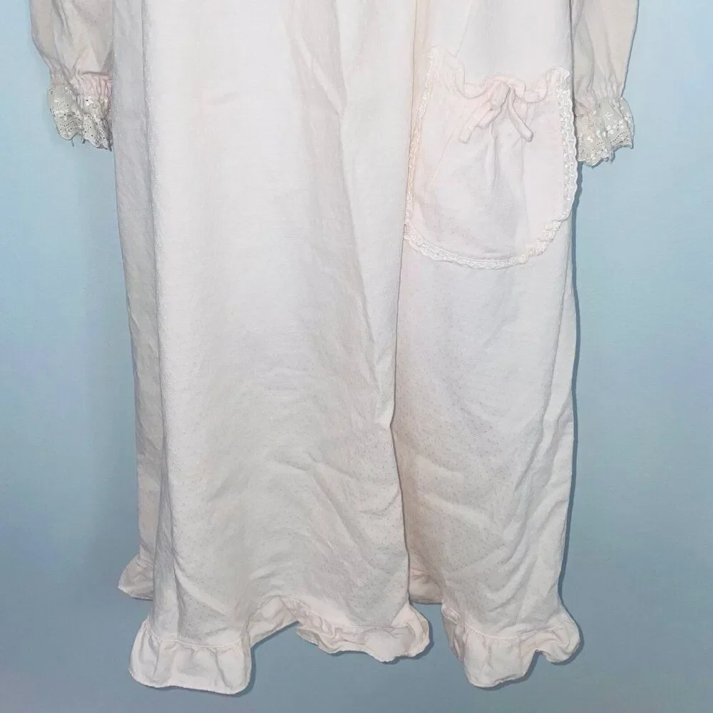 Vintage Womens M Nightgown Pink Ruffled Long Sleeve Modest Prairie
